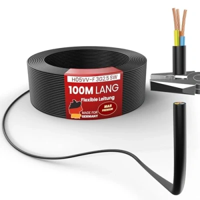 Afbeelding van MAS Premium Kunststof kabel H05VV F 3G0,75 3G1 3G1,5 of 3G2,5 Zwart Flexibele SW, 100 m