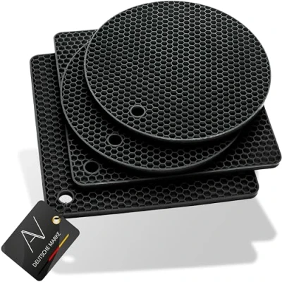 Afbeelding van AVANA Set van 4 hoogwaardige siliconen onderzetters Multifunctioneel Hittebestendig Vaatwasmachinebestendig Antislip Honingraatpatroon (2 x rond, 2 vierkant)