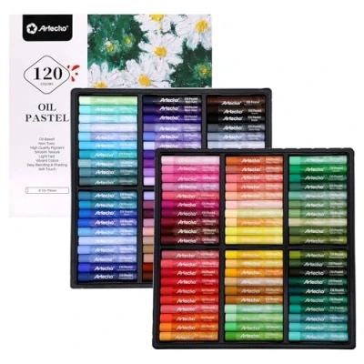 Afbeelding van Artecho Lot de 120 pastels à l&#039;huile couleurs, y compris 6 fluo, douce pour art, peinture, dessin, mélange, fournitures artistiques artistes, débutants, étudiants,