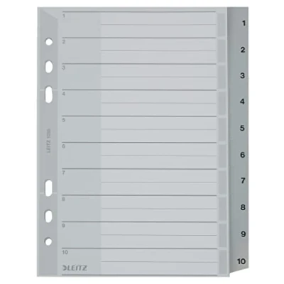 Afbeelding van Leitz Register A5 omslag van karton en 10 kunststof tabbladen genummerd 1 10, grijs, 12850000
