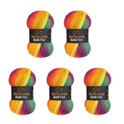 Afbeelding van Wollbiene Batik Fine Wol, 5 x 100 g, 500 gram wol met kleurverloop, meerkleurig, kleur: 5910 regenboog