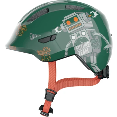 Afbeelding van ABUS Smiley 3.0 Kinderhelm Fietshelm met diepe snit, kindvriendelijke ontwerpen en ruimte Voor een vlecht meisjes jongens Groen robotpatroon Maat S