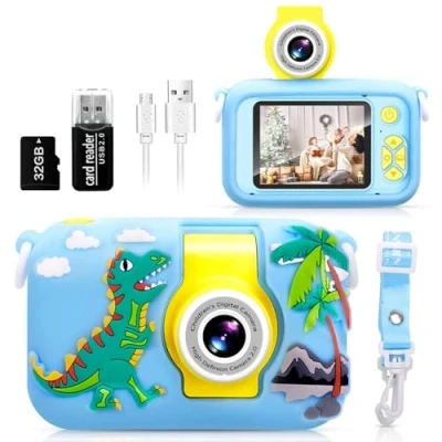 Afbeelding van ARNSSIEN Kindercamera, 180 flip lenscamera voor kinderen, 2,4 inch IPS digitale camera met hoes meisjes van 3 tot 10 jaar, jongens, verjaardagscadeau.
