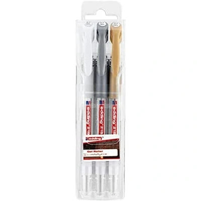 Image de Set de Stylos Roller Gel Edding 2185 0,7 mm Blanc, Doré, Argent 3 pcs