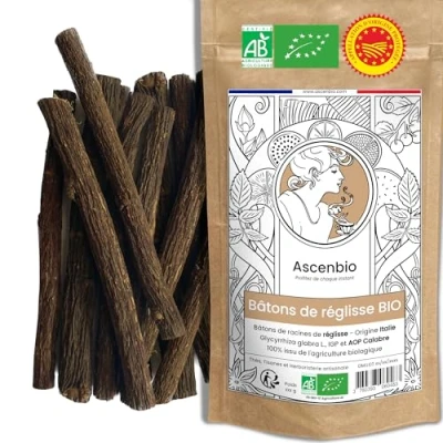 Image de Ascenbio ✿ Bâtons de réglisse BIO Origine Italie IGP 180 g Préparé et conditionné en France Emballage biodégradable