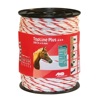 Afbeelding van Ako TopLine Plus Afrasteringskoord Wit/Rood 6mm x 400m