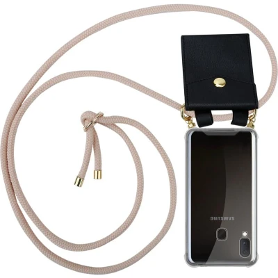 Afbeelding van Cadorabo Hoesje geschikt voor Samsung Galaxy A10e / A20e in PEARLY ROSE GOUD Silicone Mobiele telefoon ketting beschermhoes met gouden ringen, koordriem en afneembare etui