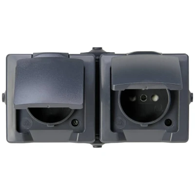 Afbeelding van Kopp 137115006 Nautic Wandontactdoos met klapdeksel spatwaterdicht Antraciet