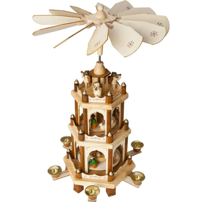 Afbeelding van BRUBAKER Kerstpiramide Houten Piramide Natuur 3 Niveaus 45 cm Hoogte Handbeschilderde Figuren