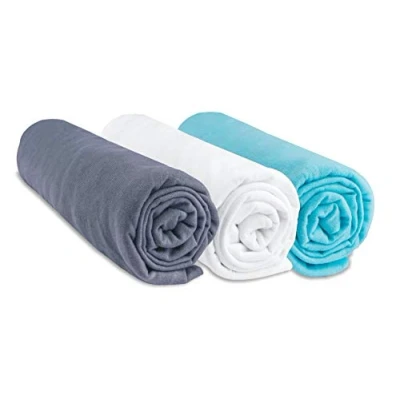 Afbeelding van Easy dort Hoeslaken, 70 x 140 cm, set van 3 hoeslakens, 100% katoen, jersey, grijs, wit, turquoise, rekbaar, gezonde slaap, Öko Tex kwaliteit, gemaakt in Europa