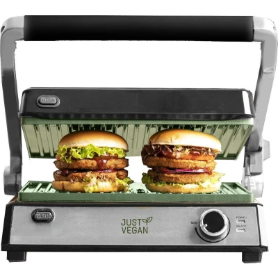 Afbeelding van JUST VEGAN CeraVegan BBQ contactgrill, met plantaardige keramische antiaanbaklaag groen Colour /