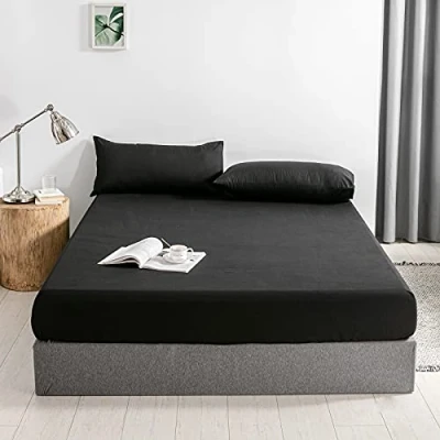 Image de Good Nite Drap housse 120 x 200 cm, noir, en polyester, 30 extra profond, doux et respirant, lavable machine
