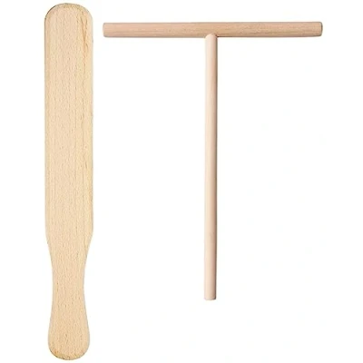 Afbeelding van teemando® Set van 2 pannenkoekenspatels en verdelers beukenhout, 30 cm, voor pannenkoeken, ham, palates