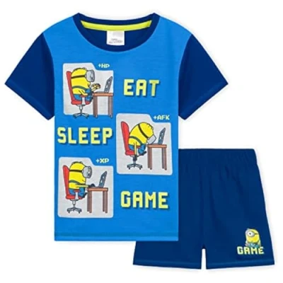 Afbeelding van MINIONS Pyjama voor kinderen, jongens, pyjamasets pyjashort, zomer, shorts, T shirt, kleding, jongeren, 2 14 jaar, Blauw