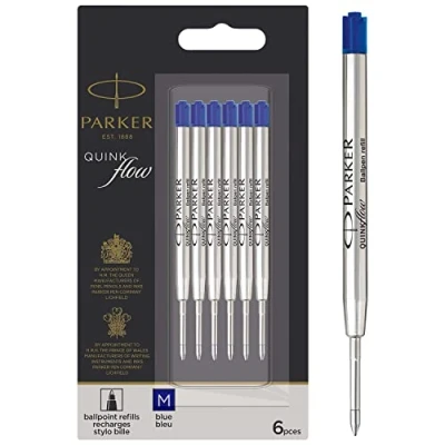 Afbeelding van Parker balpenvullingen Medium punt Blauwe QUINKflow inkt Voordeelverpakking 6 stuks