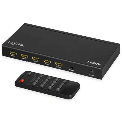 Afbeelding van LogiLink HDMI schakelaar 4x1 poort, Multiviewer, 4K/30 Hz, Scaler, Naadloos, RC, Schakeldoos