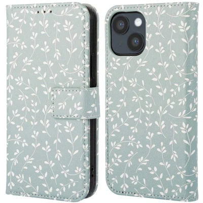 Afbeelding van imoshion Hoesje Geschikt voor iPhone 14 Design Bookcase smartphone Smoke Green Flowers
