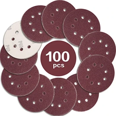 Afbeelding van STEBRUAM 100 vellen 125 mm, schuurschijven, klittenband, korrel 60, 8 gaten, ronde schuurschijven voor excentrische schuurmachine