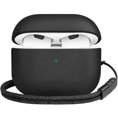 Afbeelding van Uniq Hoesje Geschikt voor AirPods 3 (2021) Terra echt lederen Case zwart