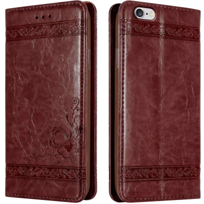 Afbeelding van Cadorabo Hoesje geschikt voor Apple iPhone 6 PLUS / 6S in Donker Rood met ornamenten Beschermhoes magnetische sluiting, standfunctie en kaartvakje Case Cover Etui
