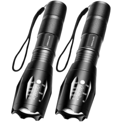 Afbeelding van Besjaar® Zaklamp Militaire Kinderen &amp; Volwassenen 2000 Lumen Waterdicht Zwart 2 Stuks Zaklampen LED Inclusief Batterijen
