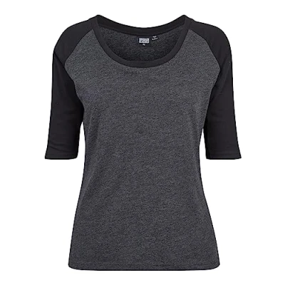 Afbeelding van Urban Classics Ladies 3/4 Contrast Raglan TEE Tshirt print, Dames, Maat: Medium, Charcoal/black