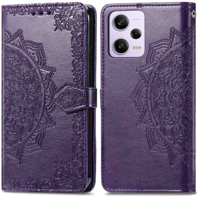 Afbeelding van iMoshion Hoesje Geschikt voor Xiaomi Redmi Note 12 Pro Plus Met Pasjeshouder Mandala Bookcase Paars