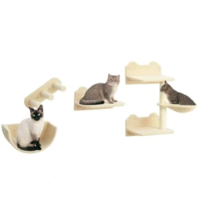 Afbeelding van PawHut Katten Klimmuur Set Spaanplaat 40L x 28B 73H cm Beige