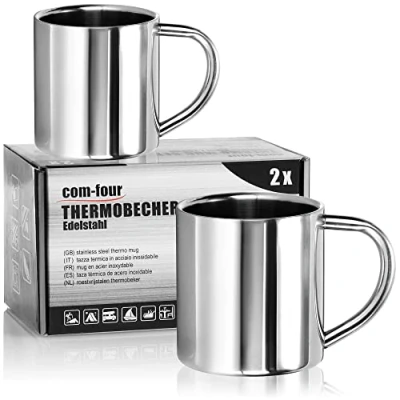 Afbeelding van COM FOUR® 2x Roestvrijstalen koffiemokken 180 ml per koffiekopje Thermische mokken van hoogwaardig roestvrijstaal Dubbelwandige geïsoleerde BPA vrij (180ml)