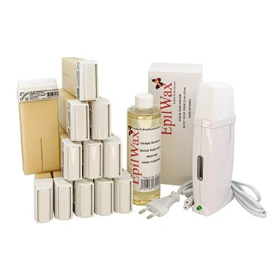 Afbeelding van EpilWax Professionele waxverwarmingsset met 12 x Roll on Vanille navulverpakkingen, 100 ontharingsstrips en olie na ontharing Royal serie
