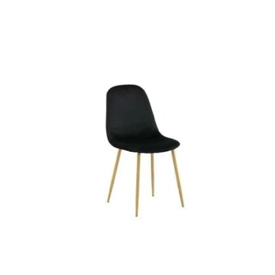 Afbeelding van Polar eetkamerstoel velours zwart, eik decor.