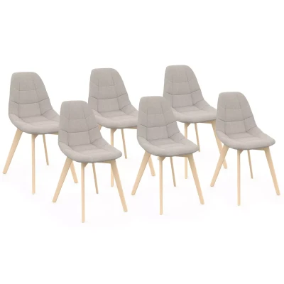 Afbeelding van Lot de 6 chaises scandinaves GABY beige en tissu pour salle à manger