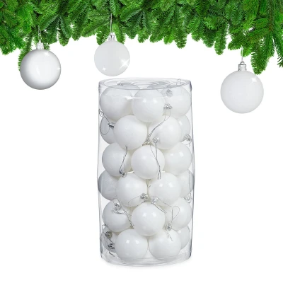 Afbeelding van Relaxdays kerstballen kerstboom ballen kerstboomversiering kunststof set van 30 wit