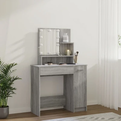 Afbeelding van Kaptafel met LED 86,5x35x136 cm grijs sonoma eikenkleurig