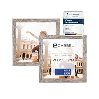 Afbeelding van CABBEL Set van 2 fotolijsten, 20 x cm, bruin, stevige mdf houten lijst, onbreekbaar plexiglas, om op te hangen en neer zetten, ideaal voor foto&#039;s/afbeeldingen/collage
