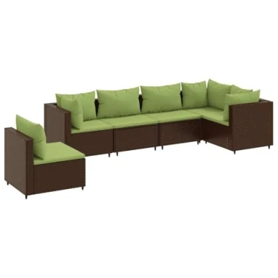 Afbeelding van 6 delige Loungeset met kussens poly rattan bruin
