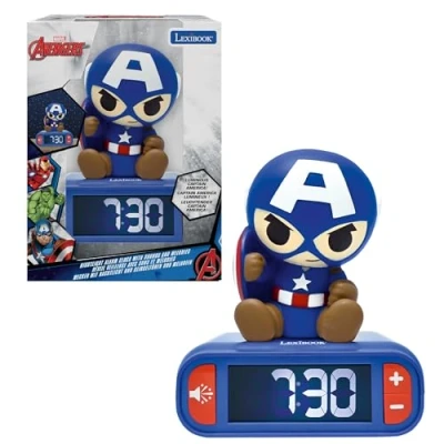 Afbeelding van Lexibook, Marvel Avengers Nachtlampje, geluiden en melodieën, lcd display met achtergrondverlichting, helder, snooze, RL800AV1