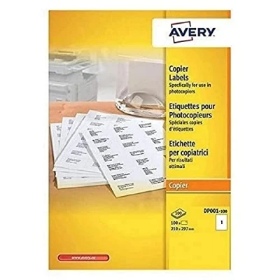 Afbeelding van Etiket Avery DP001 210x297 wit 100stuks