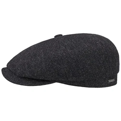 Afbeelding van Stetson Hatteras Classic Wool Herenpet met katoenen voering, platte herenmuts visgraatpatroon, herfst/winter ballonmuts, zwart/grijs, 59, Zwart/Grijs