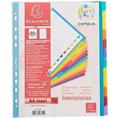 Afbeelding van Exacompta Campus Maxi PP Dividers 12 Deel A4 Meerkleurig