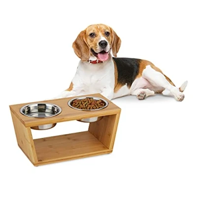 Afbeelding van Relaxdays voerbak hond met standaard dubbel hondenvoerbak eetbak voederbak rvs