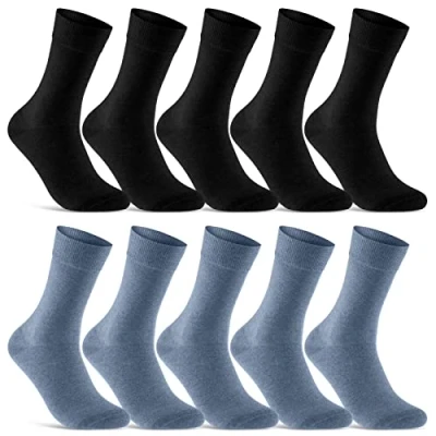 Afbeelding van Sokken voor heren en dames, katoen (10 paar), comfortabel, ademend, 5 x zwart + blauw