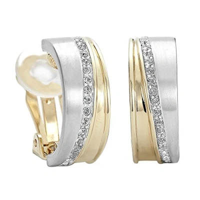 Afbeelding van Traveller Clip Oorbellen Oorclips Dames Goudkleurig &amp; Zilverkleurig Kristal Preciosa Crystals Bicolor Mat Glanzend 156959