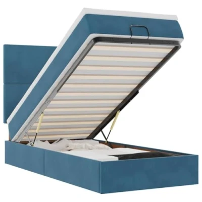 Afbeelding van vidaXL Bedframe met matrassen 90x200cm fluweel donkerblauw