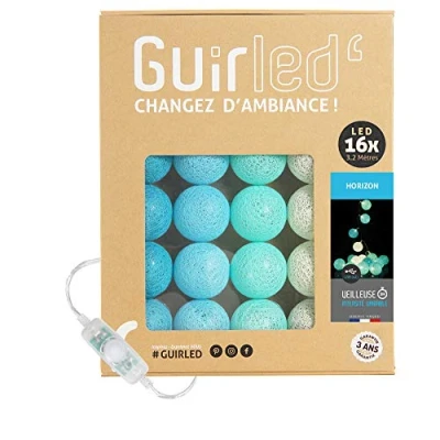 Afbeelding van GuirLED Lichtketting met bolletjes van katoen, USB, 2 uur nachtlampje voor baby&#039;s, incl. A dubbele USB adapter, 3 intensiteiten, 16 bolletjes, 1,6 m, Horizon