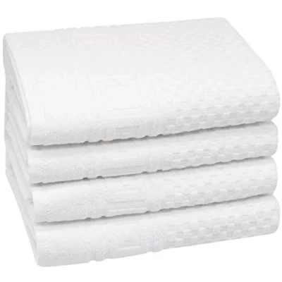 Afbeelding van ZOLLNER Set van 4 katoenen handdoeken met wafelpatroon, 50 x 100 cm, wit