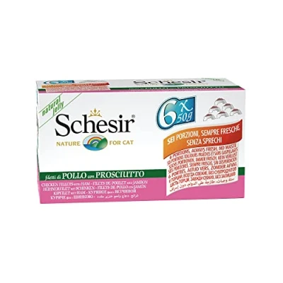 Afbeelding van 8x Schesir Kattenvoer Kipfilet Ham 6 x 50 gr