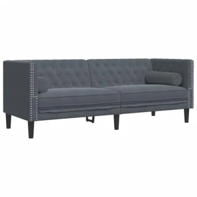 Image de vidaXL Canapé Chesterfield avec traversins 3 places gris foncé velours372694