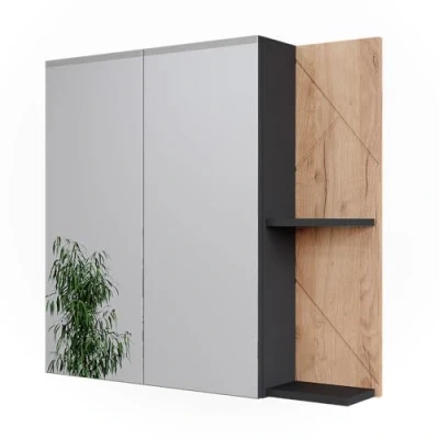 Afbeelding van Vicco Irma Badkamerspiegelkast 80 x 75 cm Antraciet/gouden eik