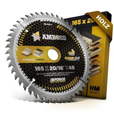 Afbeelding van AMBOSS WERKZEUGE® HM Cirkelzaagblad 165 x 20, 16, Z48, wisseltanden, hout, superfijne snede, zaagblad mm, verloopring 16 20 compatibel met DeWALT
